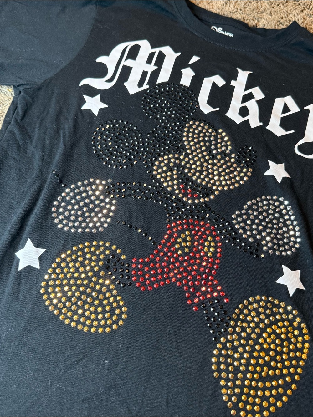 Mickey Mouse Black Bling Stone y2k T Shirt Top medium